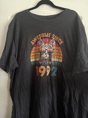 Black Graphic Tee "Awesome Since 1992" Cat Design